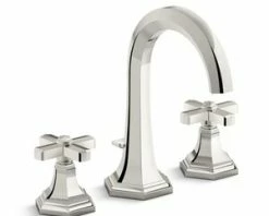 Best deal 🔥 Kallista For Town Deck Mount Widespread Bathroom Sink Faucet with Double Lever Handle, Tall Spout in Nickel Silver 🔔