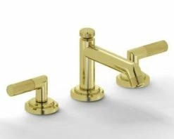 Brand new ⭐ Kallista Pinna Paletta™ 1.2 gpm 3-Hole Deckmount Widespread Sink Faucet with Double Lever Handle in Unlacquered Brass 🔔
