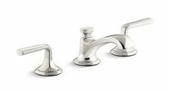 Flash Sale 🌟 Kallista Script™ 1.2 gpm 3 Hole Deck Mount Bathroom Sink Faucet with Double Lever Handle Widespread Spout in Nickel Silver ⭐